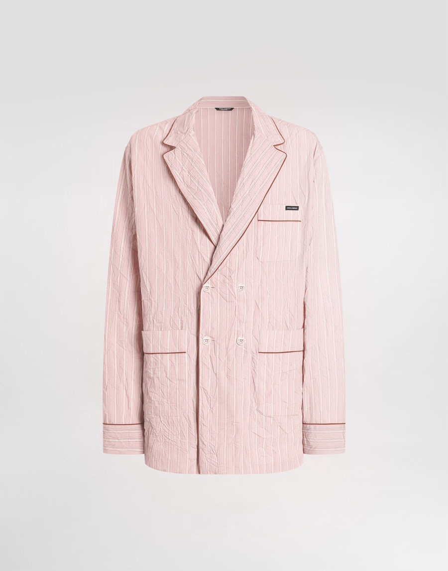Crinkled striped fabric shirt-style vanity robe
