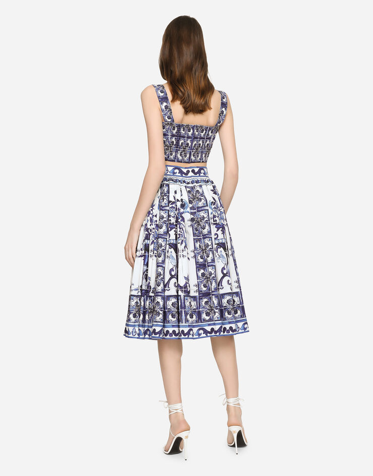 Dolce & Gabbana Falda midi de popelina con estampado de mayólica Multicolor F4CEHTHH5A6