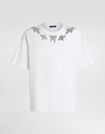 Dolce & Gabbana cotton t-shirt with embroidery and brooch White G8PN9ZG7PGS