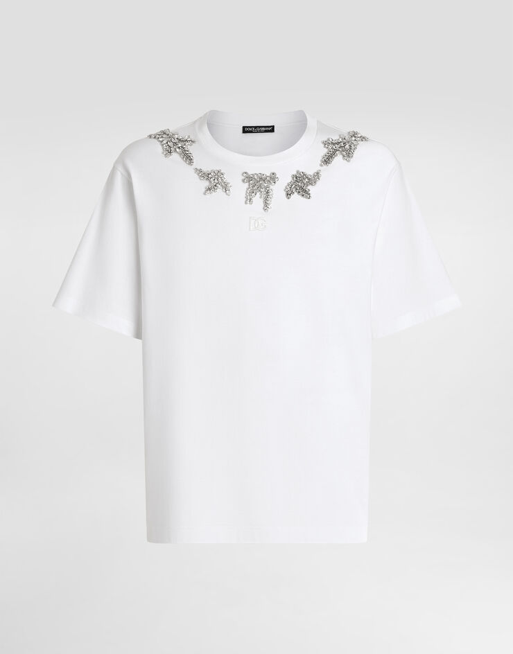 Dolce & Gabbana Camiseta de algodón con bordados y broche Blanco G8PN9ZG7PGS