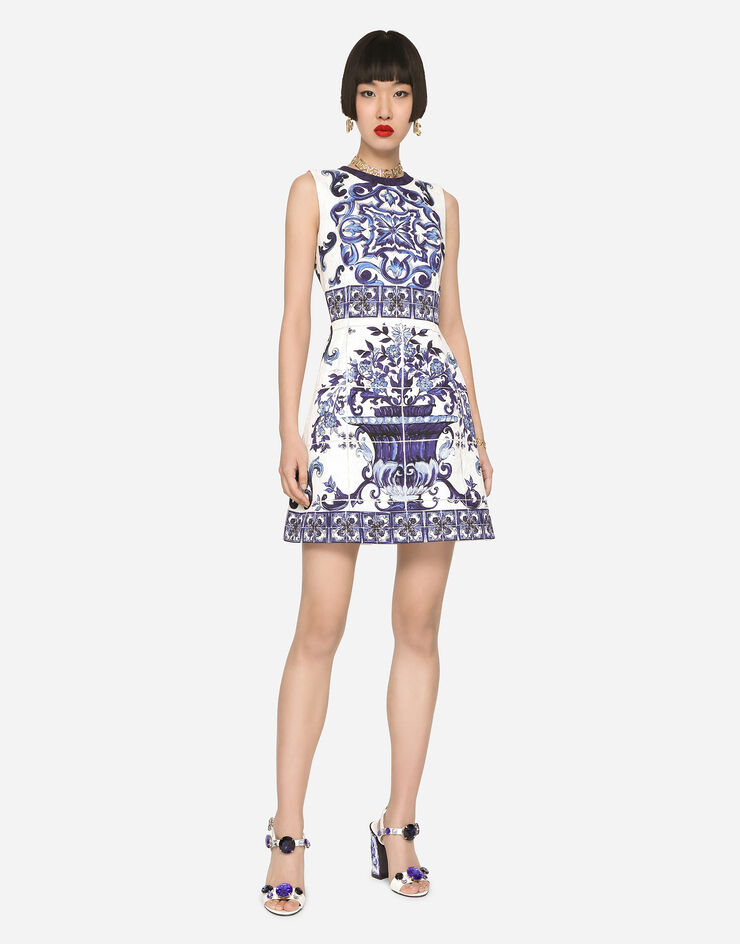 Dolce&Gabbana Short majolica-print brocade dress Multicolor F68A8TFPTAH