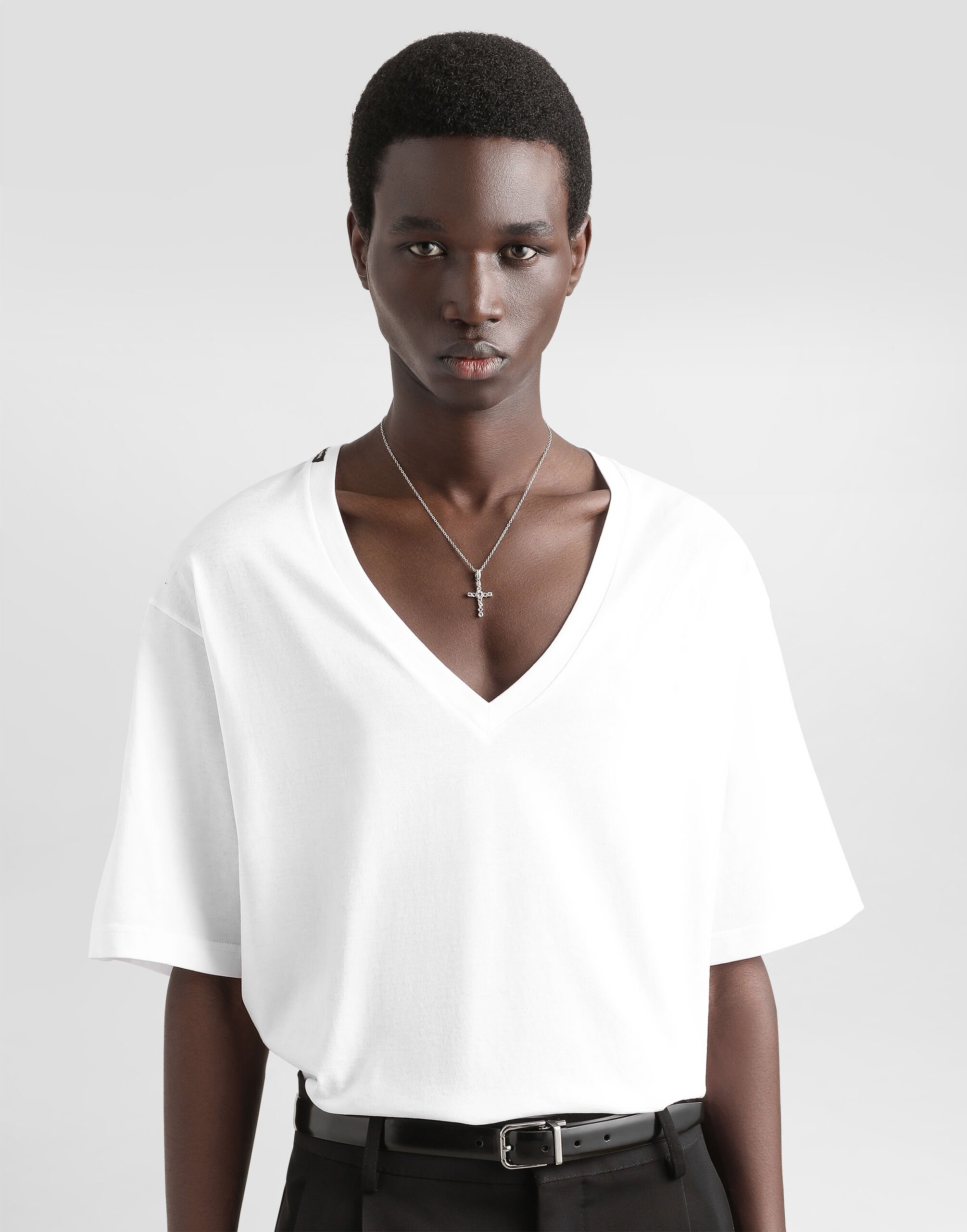 Cotton V-neck T-shirt in White for Men | Dolce&Gabbana®