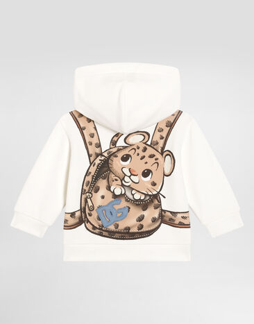 Dolce & Gabbana Zipped hoodie with print backpack and DG patch White L1JWITG7PJC