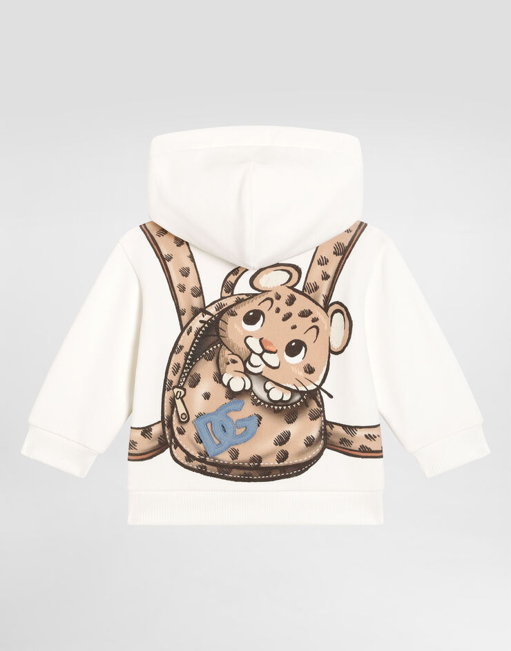 Dolce & Gabbana Zipped hoodie with print backpack and DG patch White L1JWITG7PJC