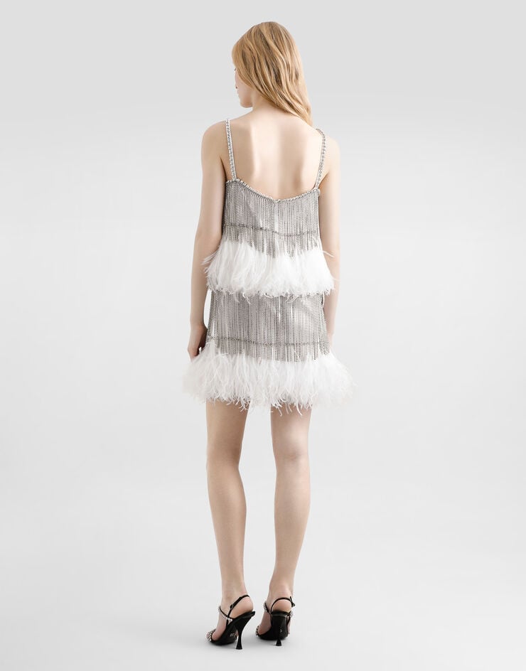 Dolce & Gabbana Satin dress with feathers Crystal F60FHZGDDI6