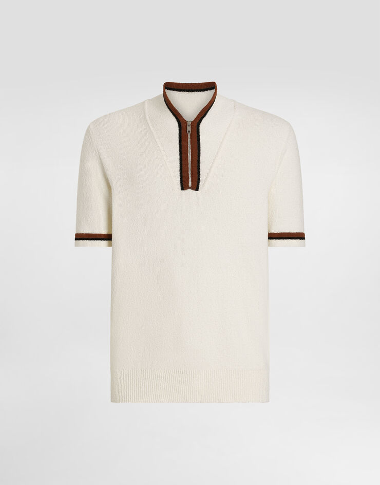 Dolce & Gabbana Jersey polo de manga corta de algodón con intarsia Blanco GXZ61TJFMMR
