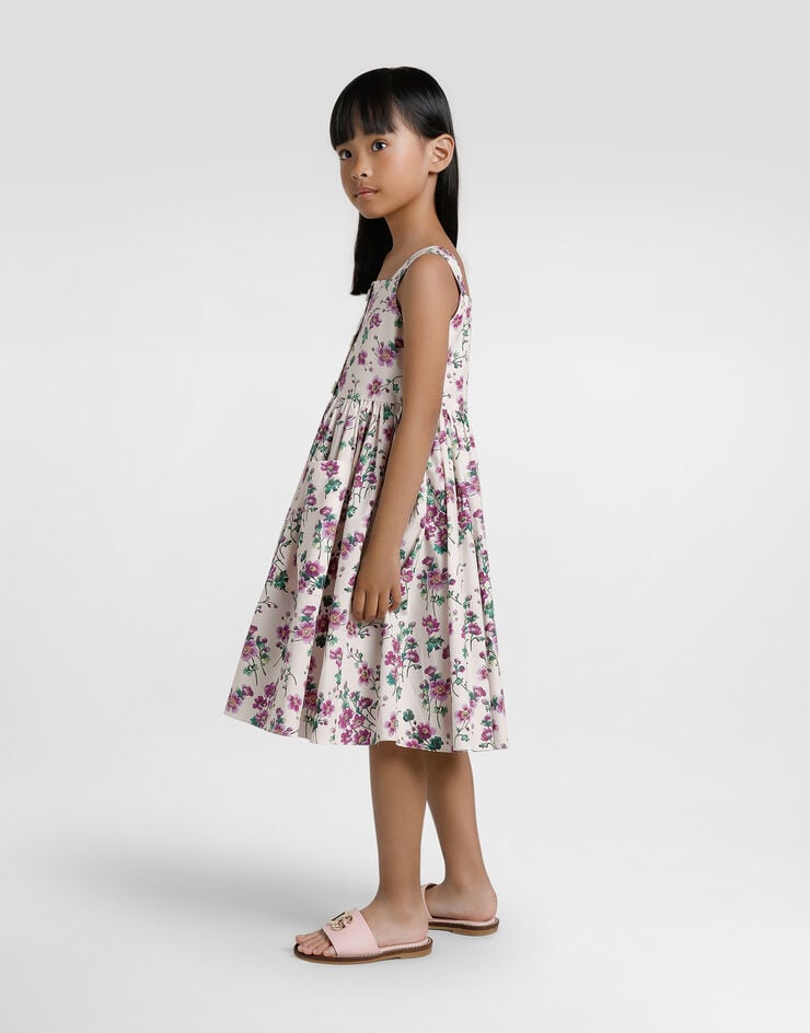 Dolce & Gabbana Violets-print poplin dress Print L54DJ7HS5TX