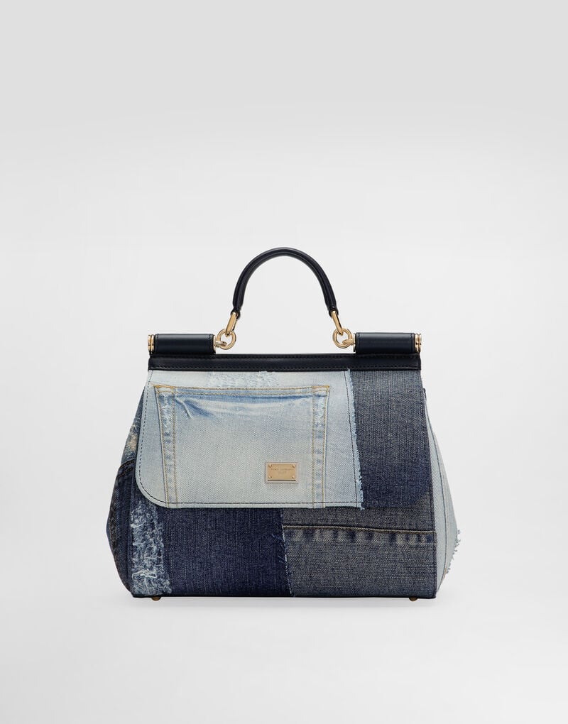 Large Sicily Handbag in Denim and Calfskin Denim