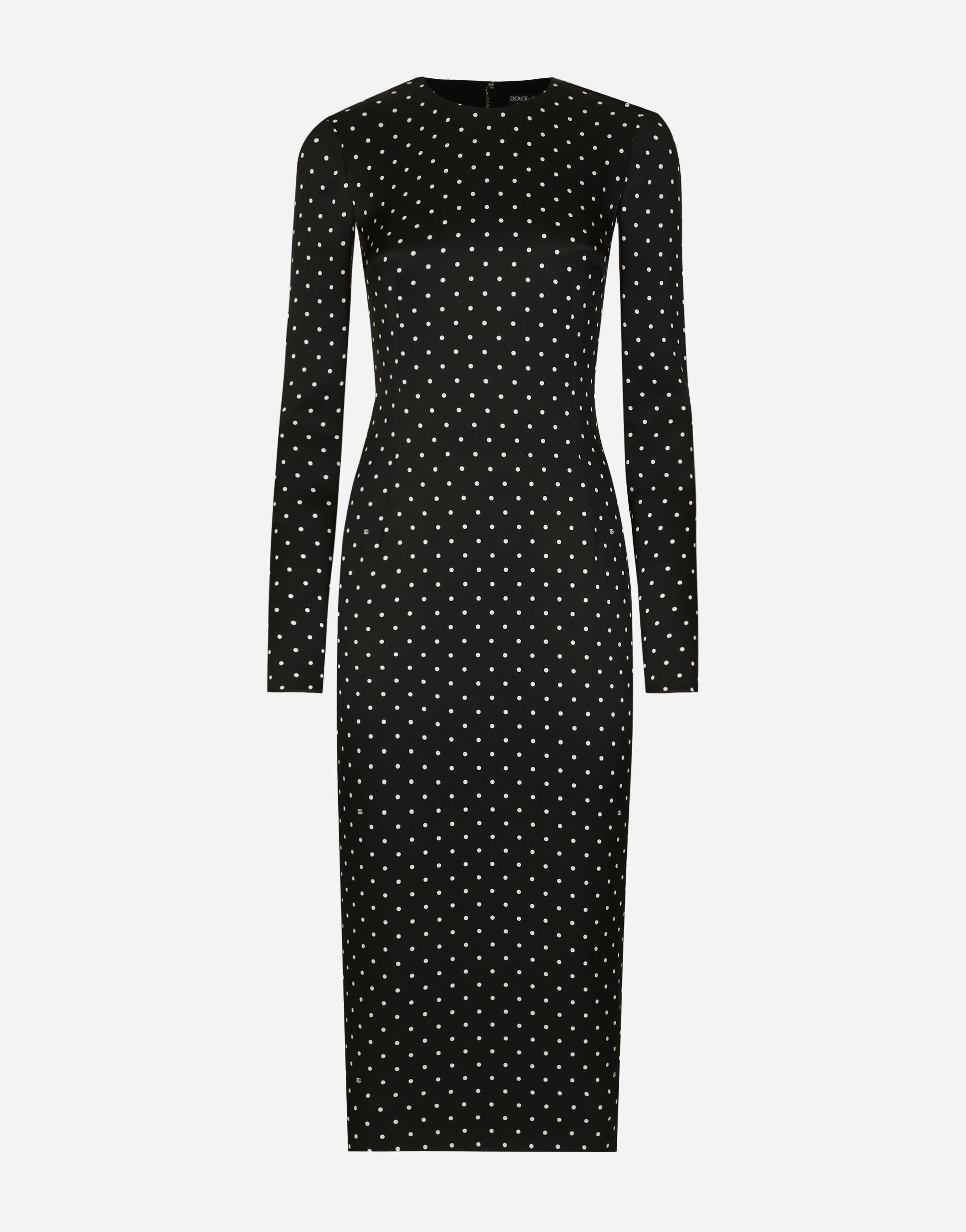 Dolce&Gabbana Charmeuse calf-length sheath dress with polka-dot print Black F6DKITFU1AT