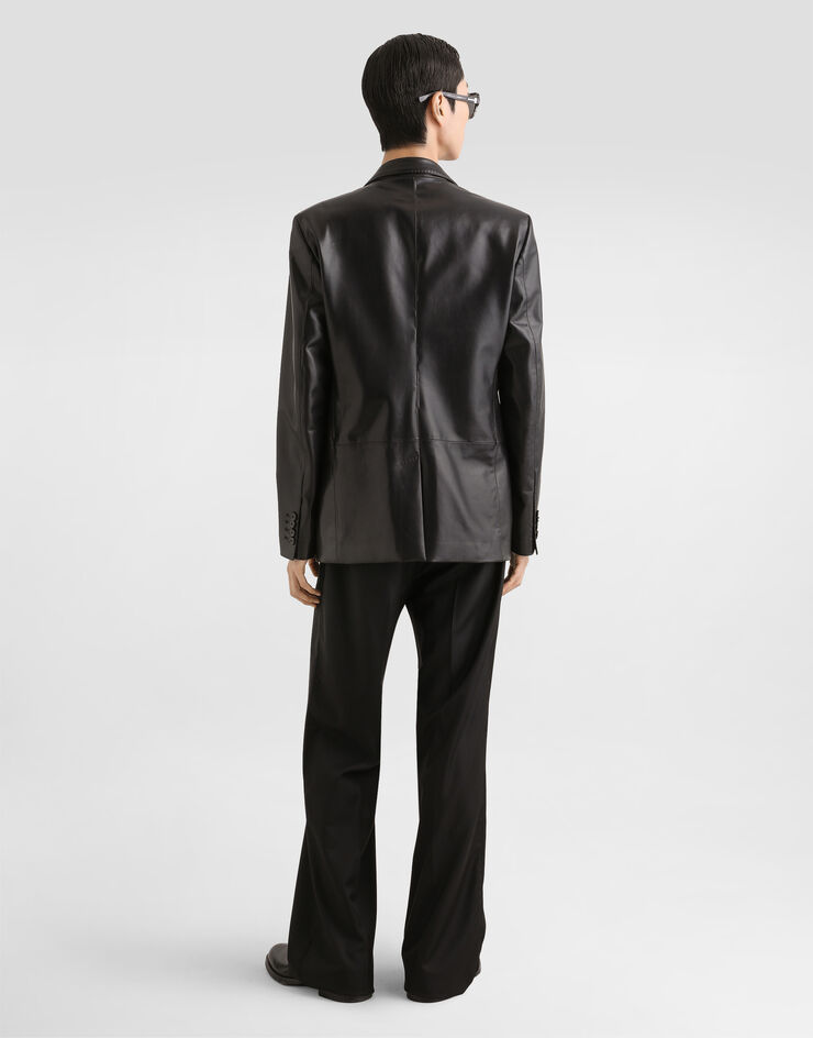 Dolce & Gabbana 싱글 브레스티드 시실리 라이트 가죽 재킷 Black G2TV4LHULY7