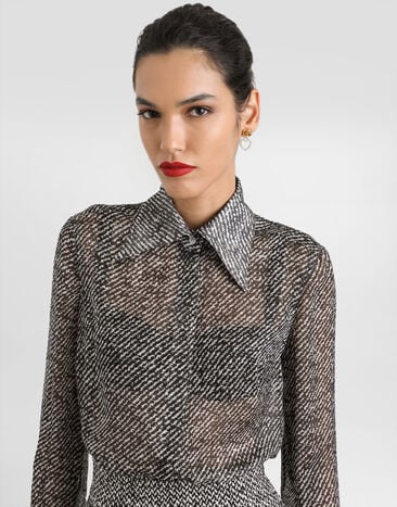 Dolce & Gabbana Bluse aus Seidenchiffon mit Bouclé-Print Mehrfarbig F5R64TIS1ZM