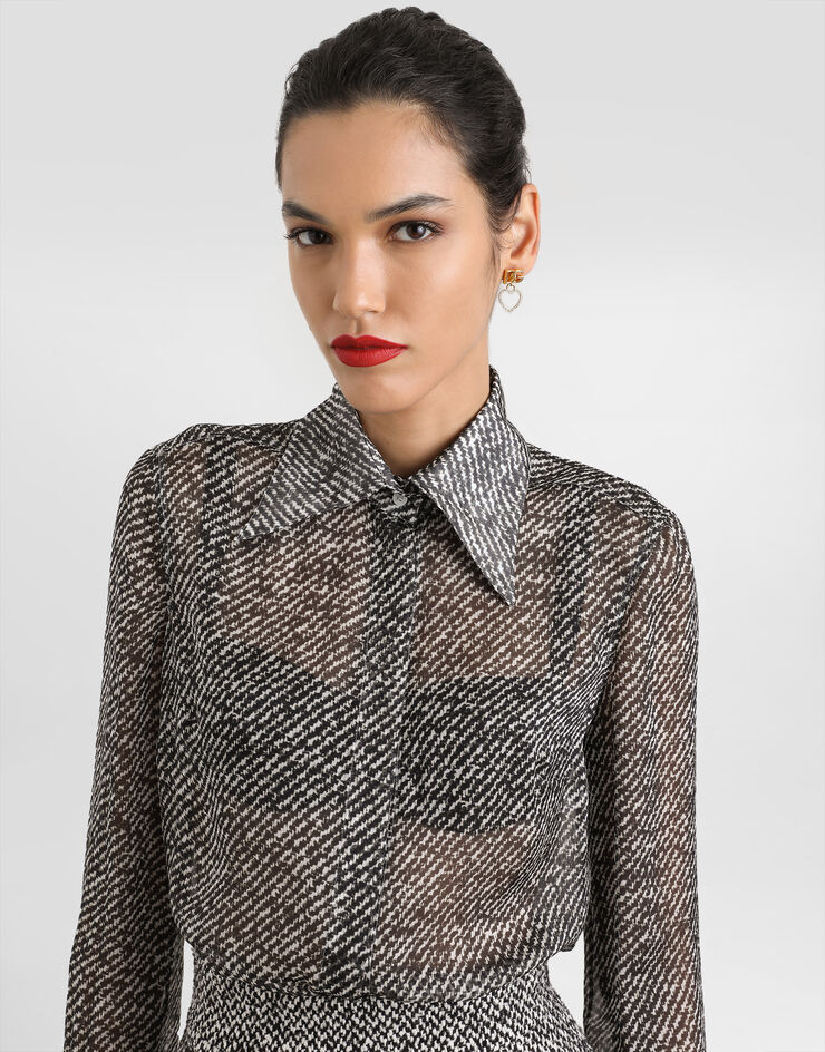 Dolce & Gabbana Silk chiffon shirt with bouclé print Multicolor F5R64TIS1ZM