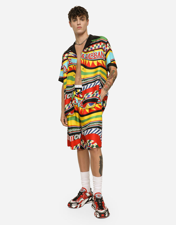 Dolce&Gabbana Silk twill jogging shorts with carretto print Multicolor GV37ATHI1KO