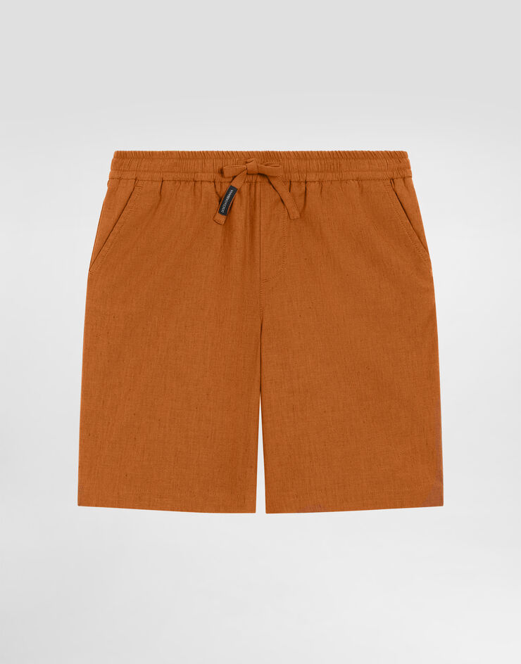 Dolce & Gabbana Cotton and linen canvas bermuda shorts Beige L43Q58LT372