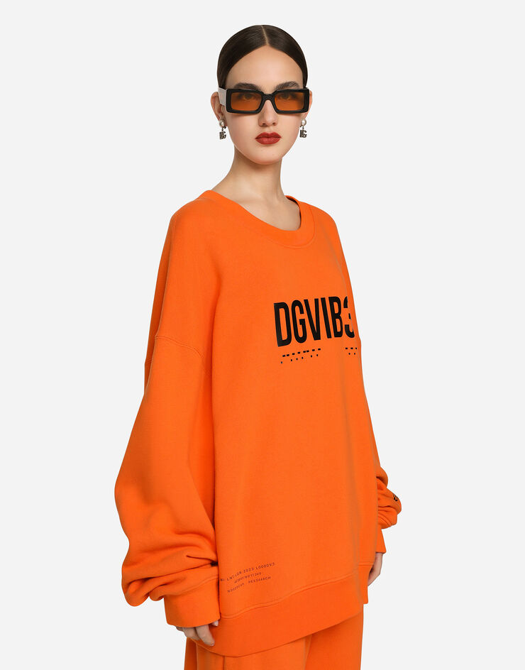 Dolce & Gabbana DGVIB3 프린트 라운드넥 코튼 저지 스웨트셔츠 오렌지 F9R70TG7K3G