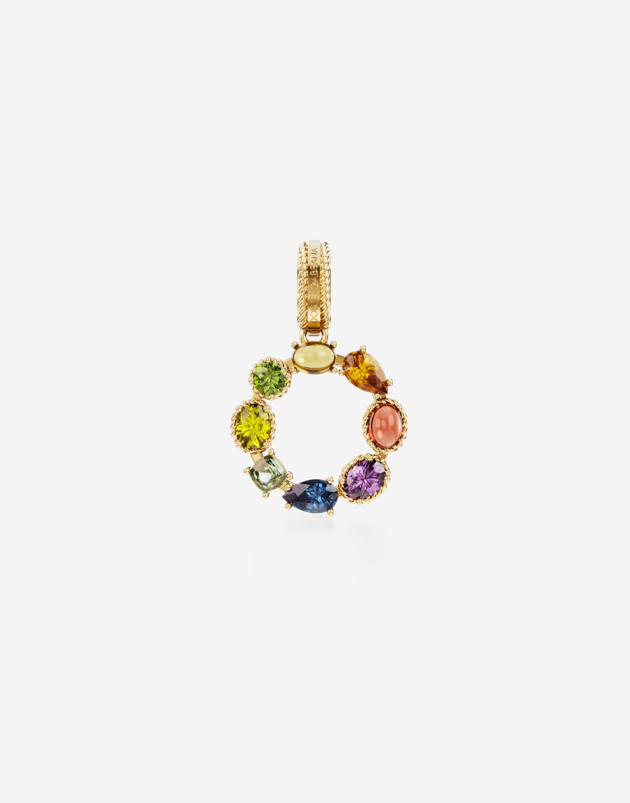 Dolce & Gabbana Rainbow alphabet O 18 kt yellow gold charm with multicolor fine gems Yellow Gold WNQR1GWMIX1