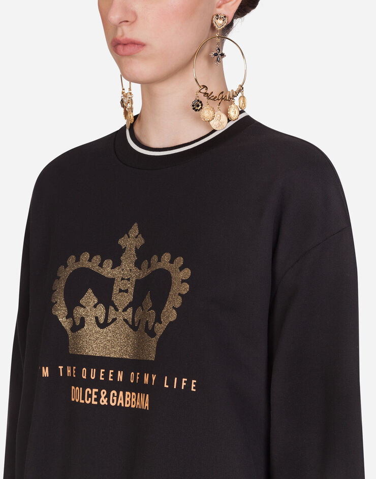 Dolce & Gabbana SHORT SWEATSHIRT WITH I'M THE QUEEN OF MY LIFE PRINT NERO F9A54TG7TAR