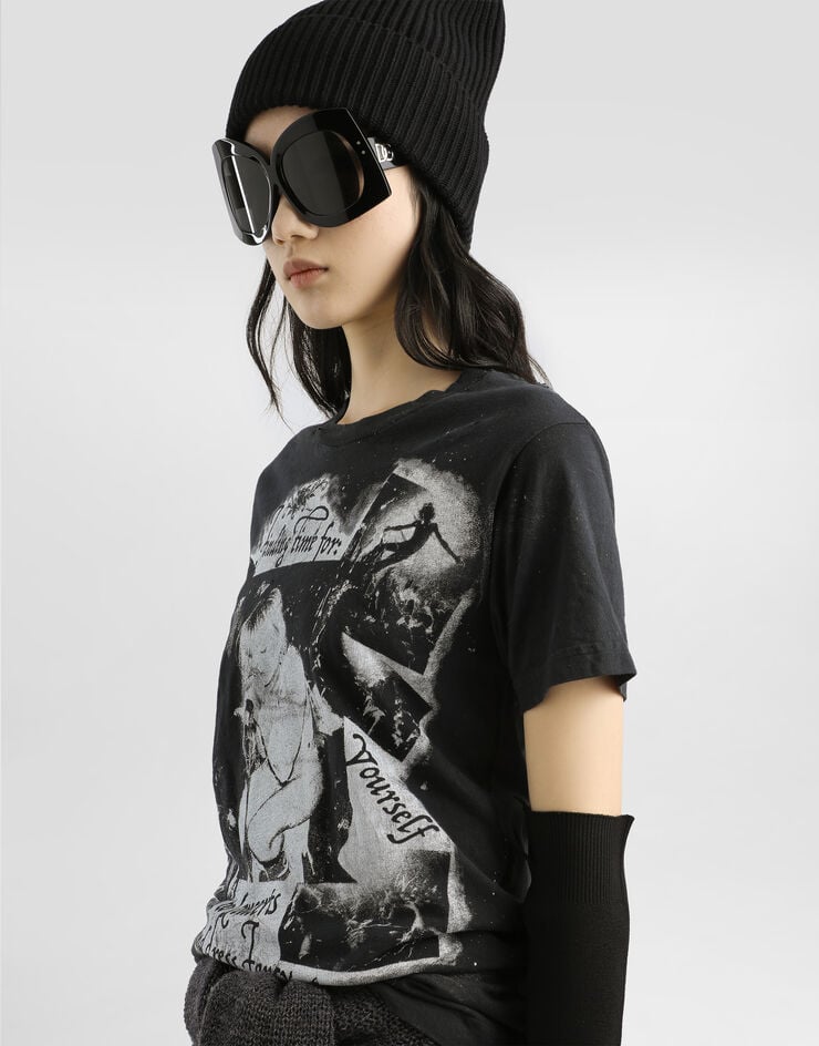 Dolce & Gabbana Jersey t-shirt with print Multicolor F8V90TGDDH4