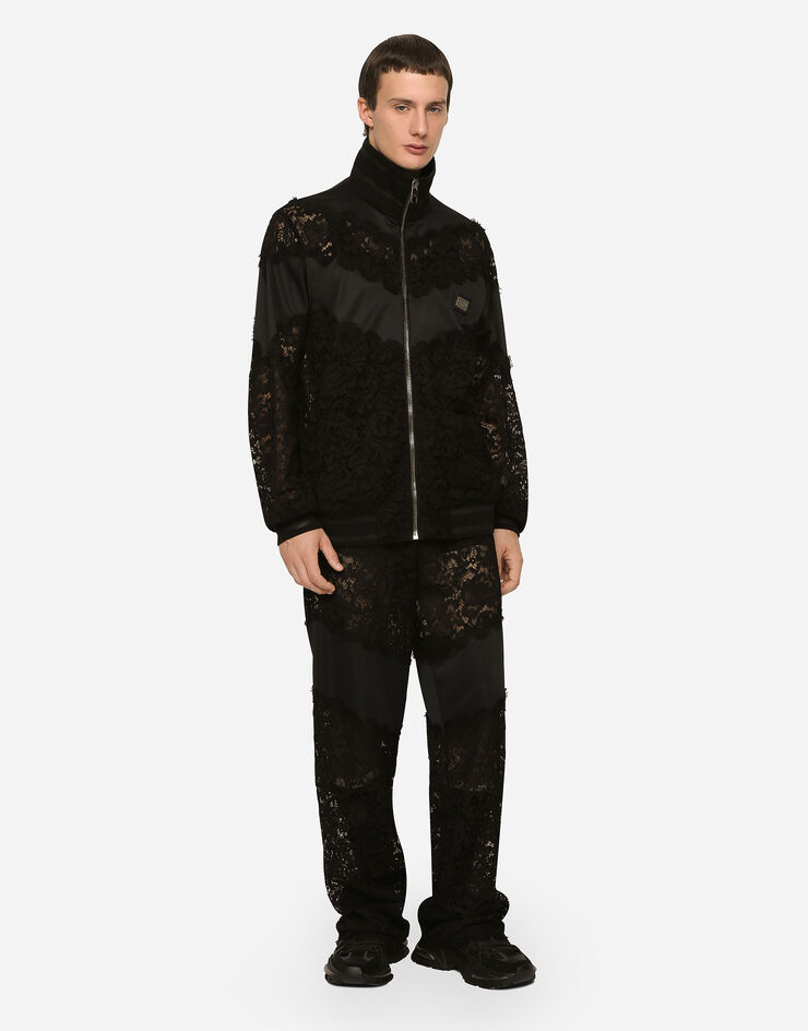 Dolce & Gabbana Sweat-shirt en dentelle cordonnet et jersey technique Noir G9ZQ0THLM3T