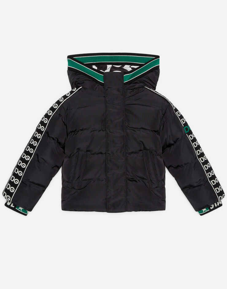 Dolce & Gabbana SHORT NYLON DOWN JACKET WITH DG LOGO PRINT LINING SCHWARZ L4JB0LG7TXF