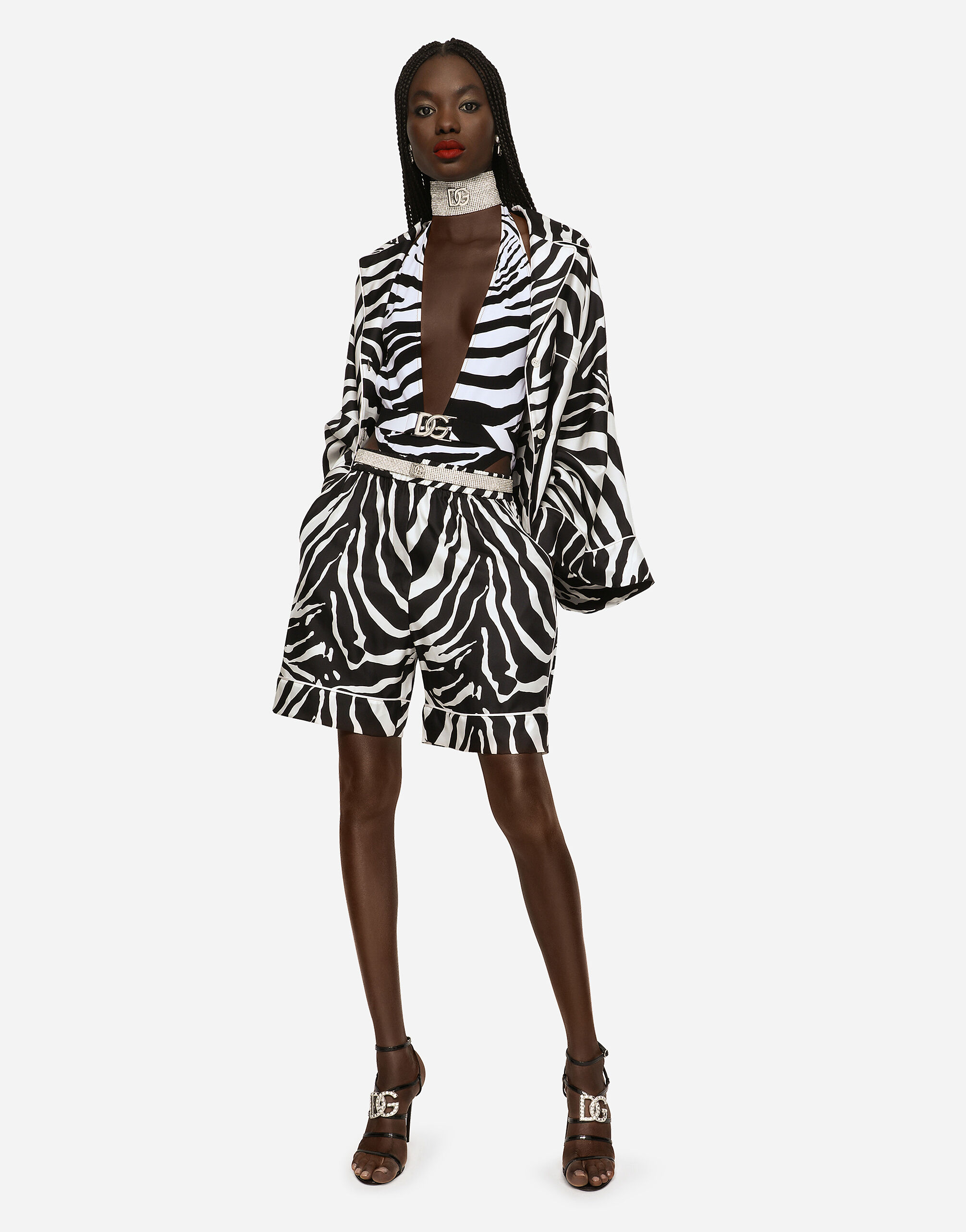 Zebra-print twill shirt in Multicolor for Women
