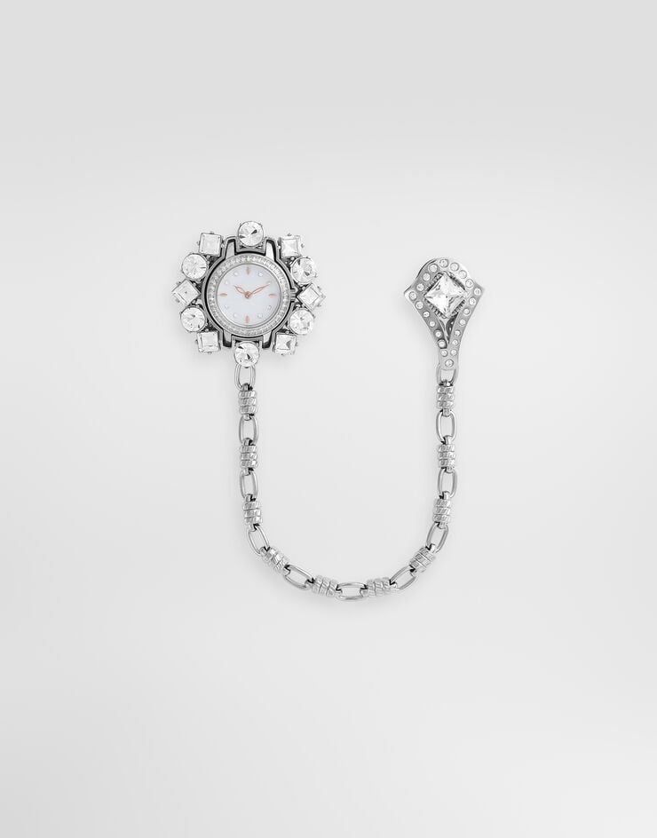 Dolce & Gabbana Watch brooch with rhinestones Silver WPS7O5W1111