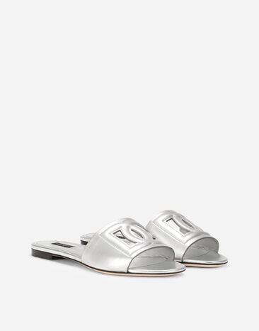 Dolce & Gabbana Nappa mordore slides with DG Millennials logo Silver CQ0436B1016