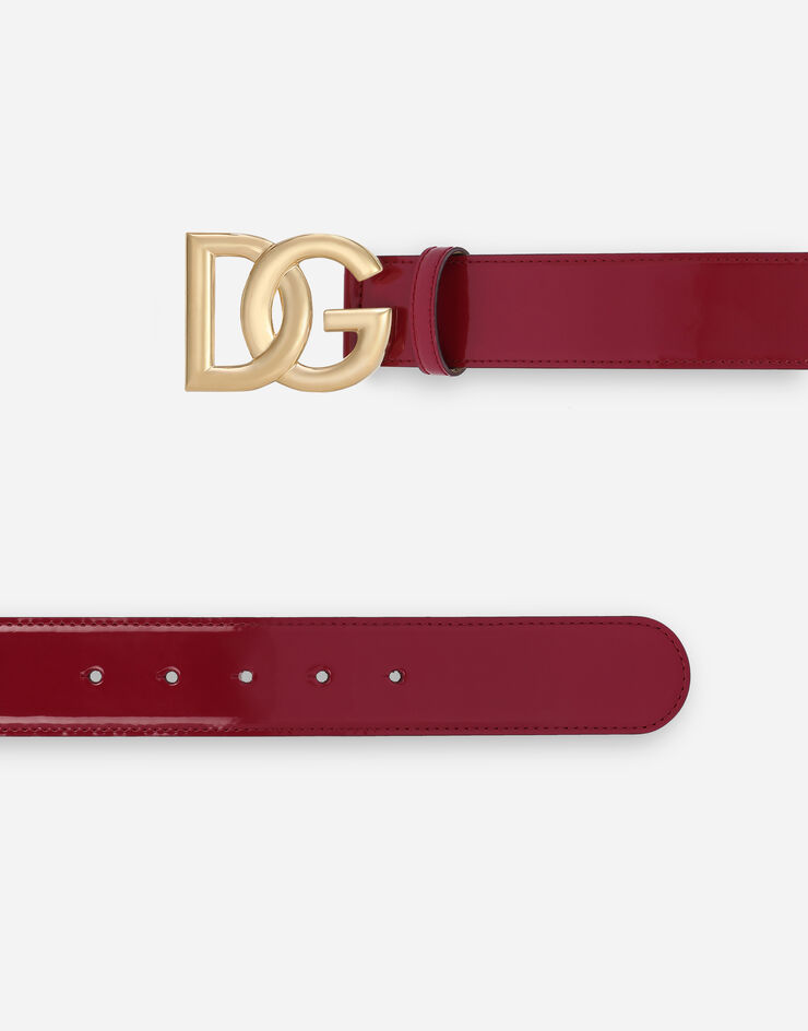 Dolce & Gabbana Cinturón en piel de becerro brillante con logotipo DG Fucsia BE1446A1037