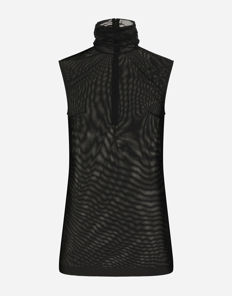 Dolce & Gabbana Tulle turtle-neck top with DG logo Black F760VTFLRC2