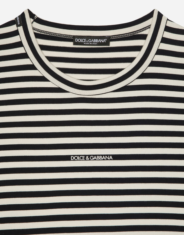 Dolce & Gabbana Gestreiftes Kurzarm-T-Shirt mit Logo Mehrfarbig G8RG6TG7K3P