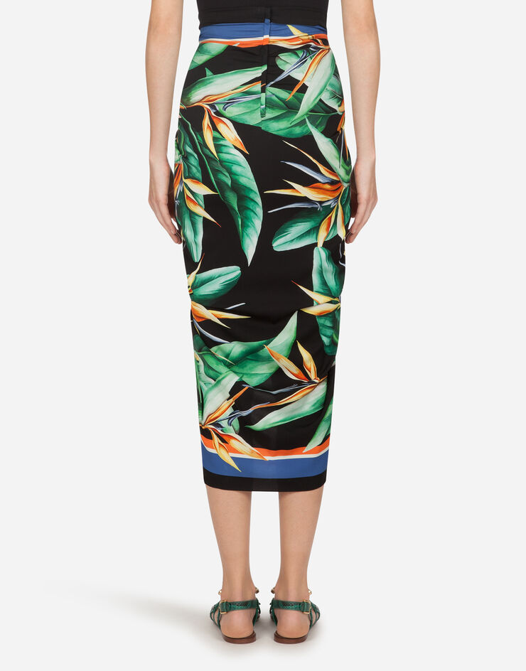 Dolce & Gabbana LONGUETTE WRAP-AROUND SKIRT IN CHARMEUSE WITH FOULARD PRINT ESTAMPADO FLORAL F4BV2TFPAIL