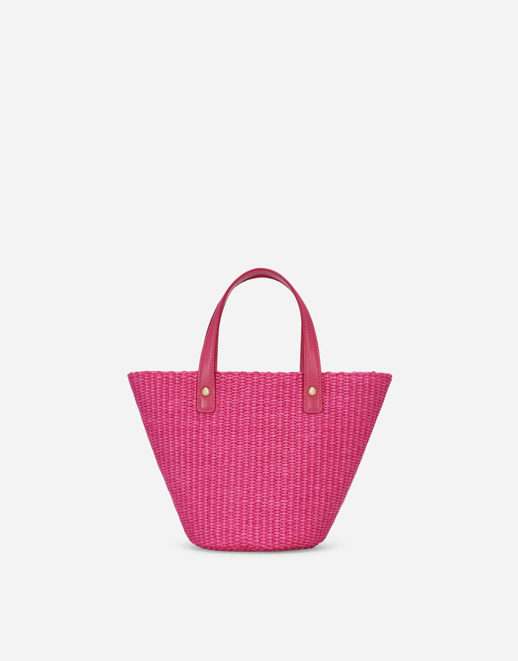 Dolce & Gabbana Straw handbag with patch and maxi-DG logo Fuchsia EB0054AA361