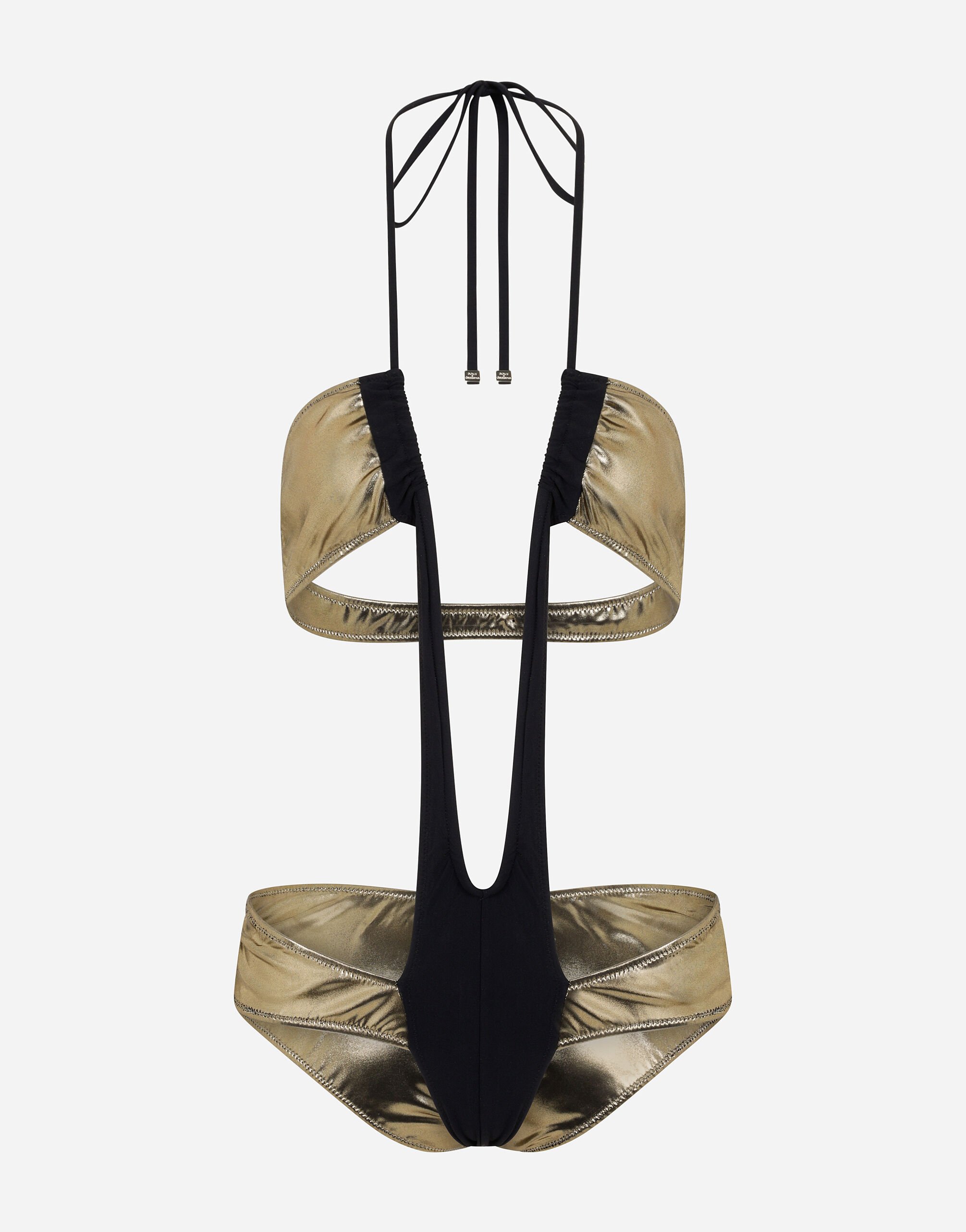 Dolce & Gabbana One-piece swimsuit with plunging neckline Gold O8B37JFUSOZ