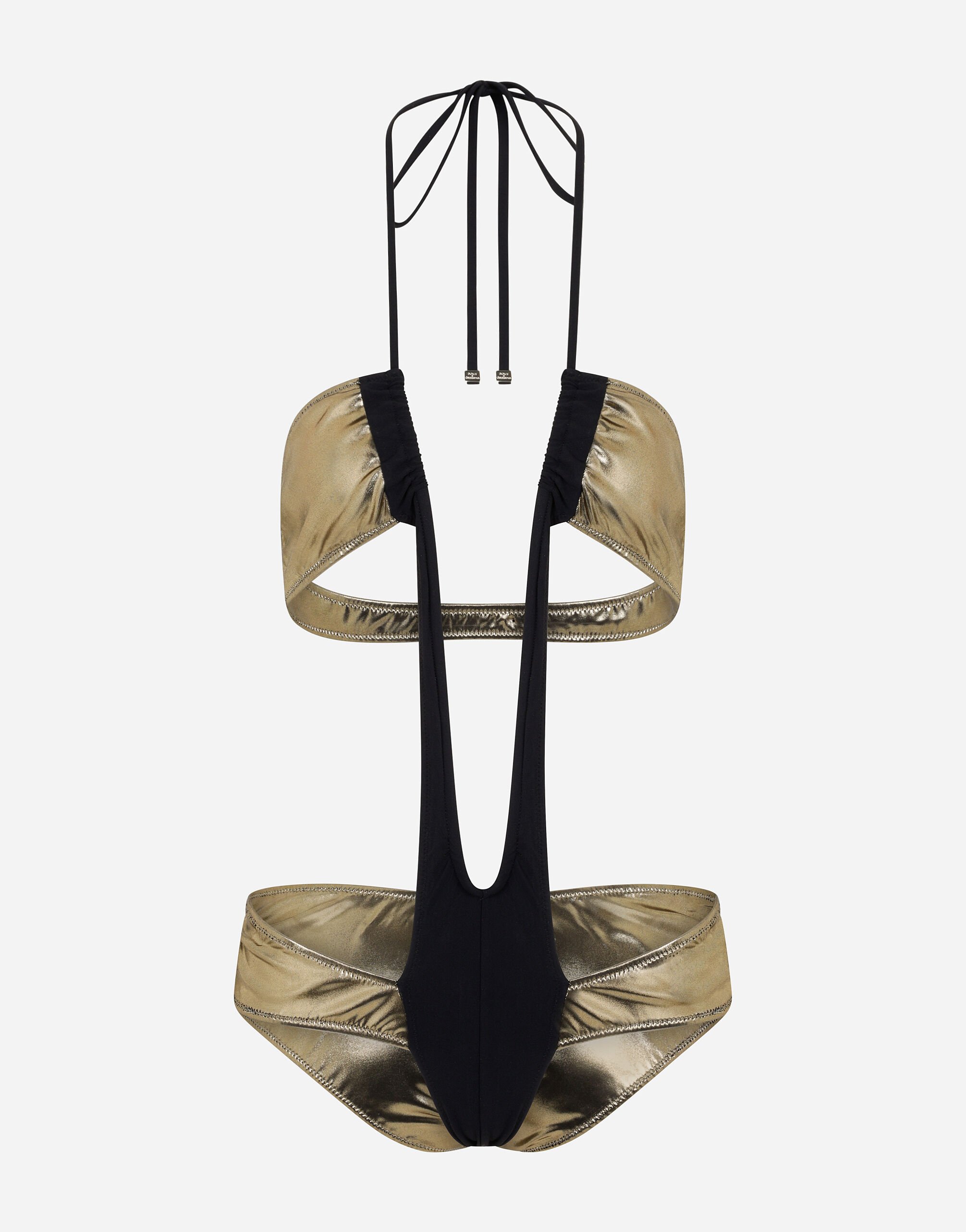 One piece swimsuit with plunging neckline