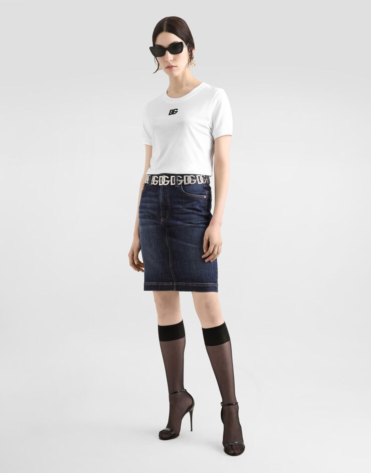 Dolce & Gabbana Camiseta de punto con logotipo DG bordado  White F8N08ZGDCYE