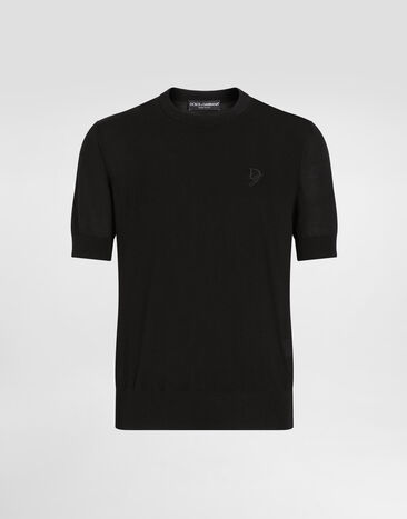 Dolce & Gabbana Pull ras de cou en soie à broderie DG Noir GXX03ZJBSK3
