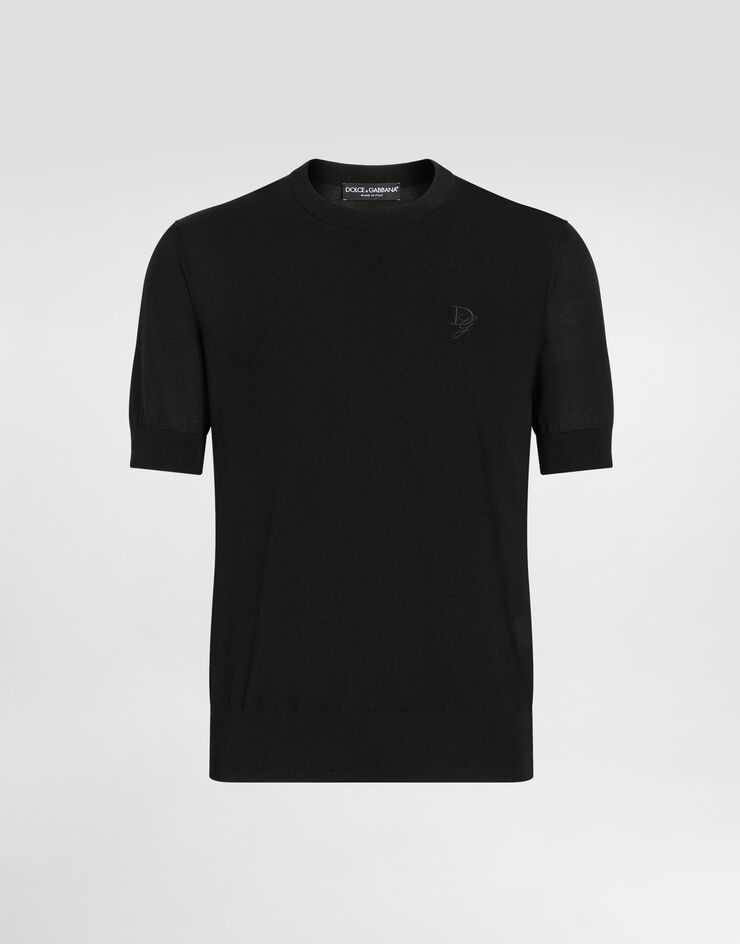 Dolce & Gabbana Silk round-neck sweater with DG embroidery Black GXX03ZJBSK3