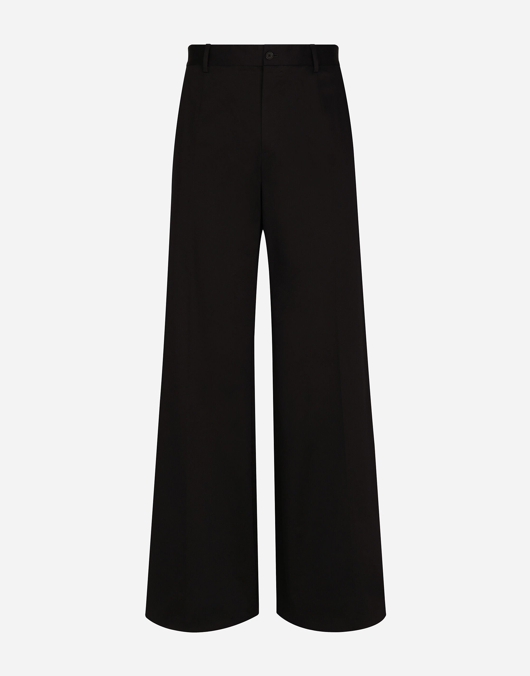 Dolce & Gabbana سروال قطني مرن بساق عريضة أسود G2TM9TFUBFY