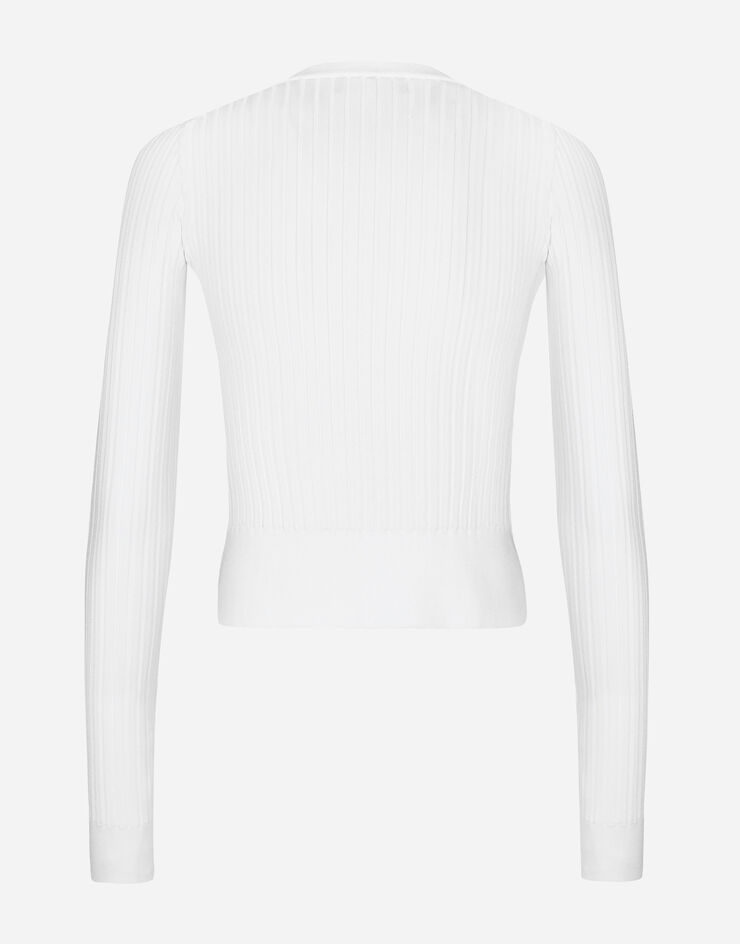 Dolce & Gabbana DG 로고 메탈 핀 디테일 비스코스 립 스웨터 화이트 FXX32TJFMDH