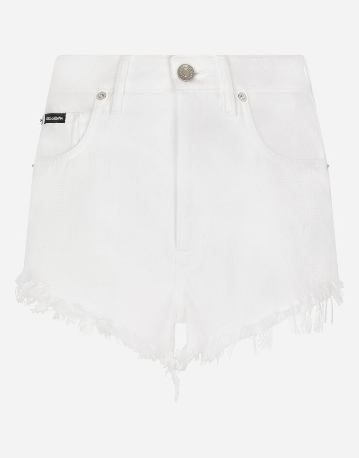 Dolce & Gabbana Short en denim à accrocs et abrasions Blanc FTB47DG8GF5