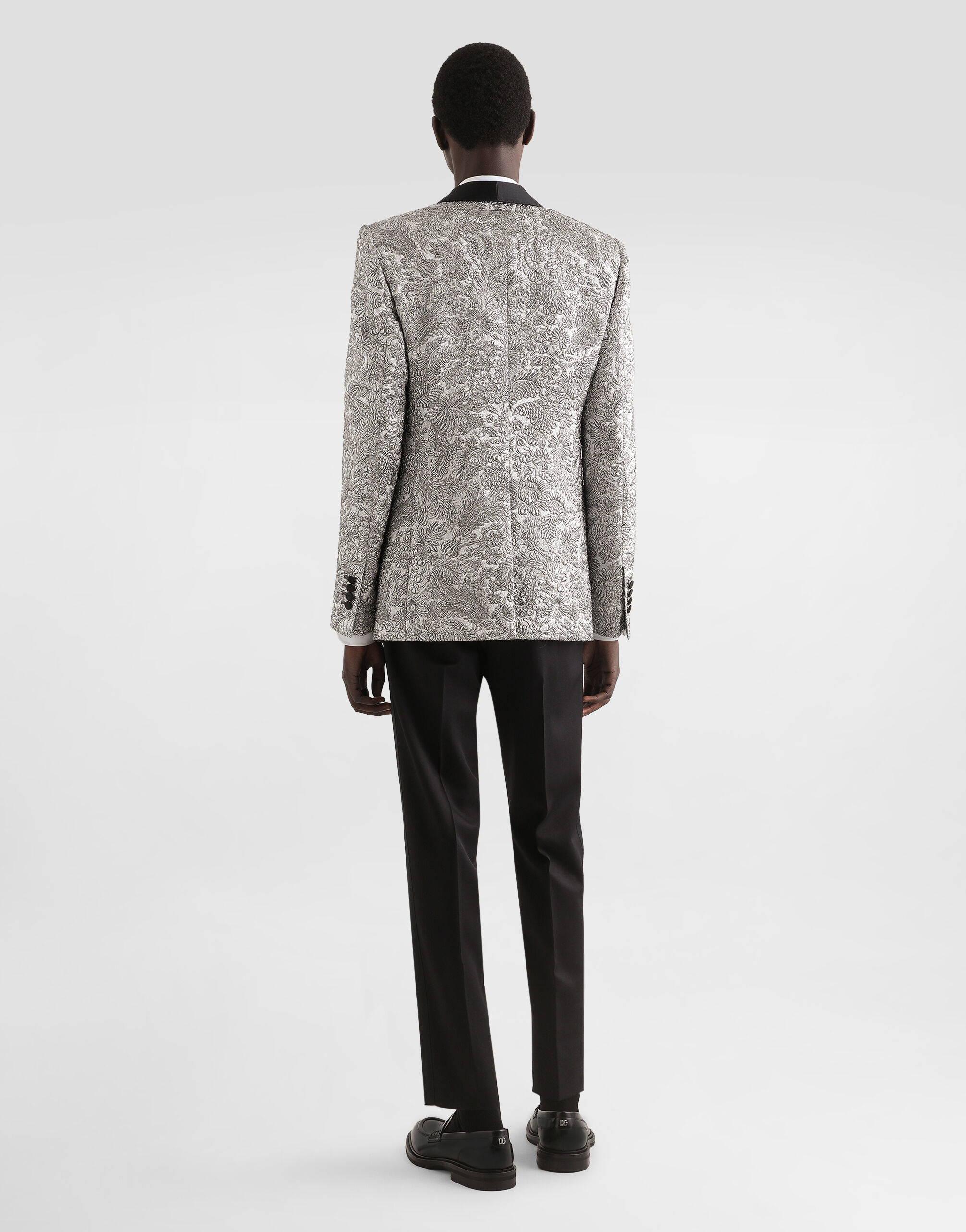 Single-breasted floral lamé jacket in Silver for Men