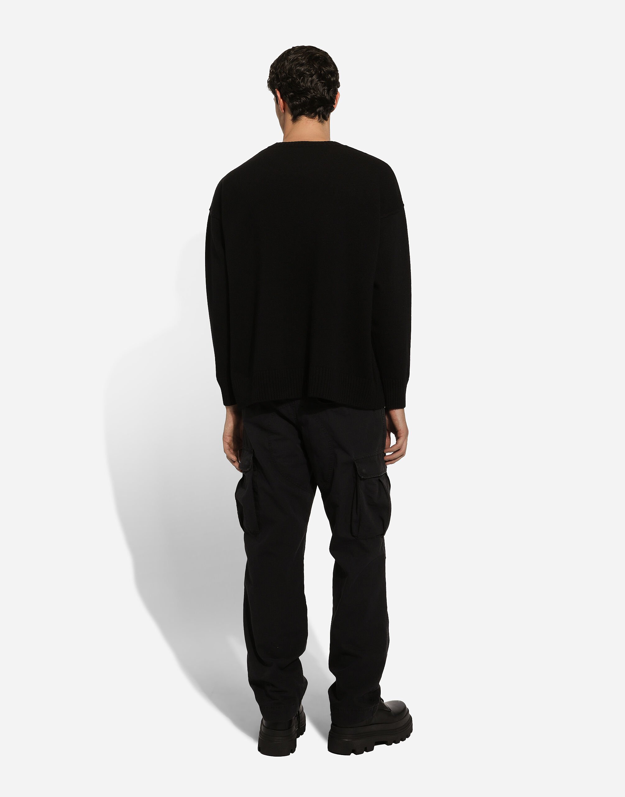 Wool round-neck sweater with DG inlay in Black for Men