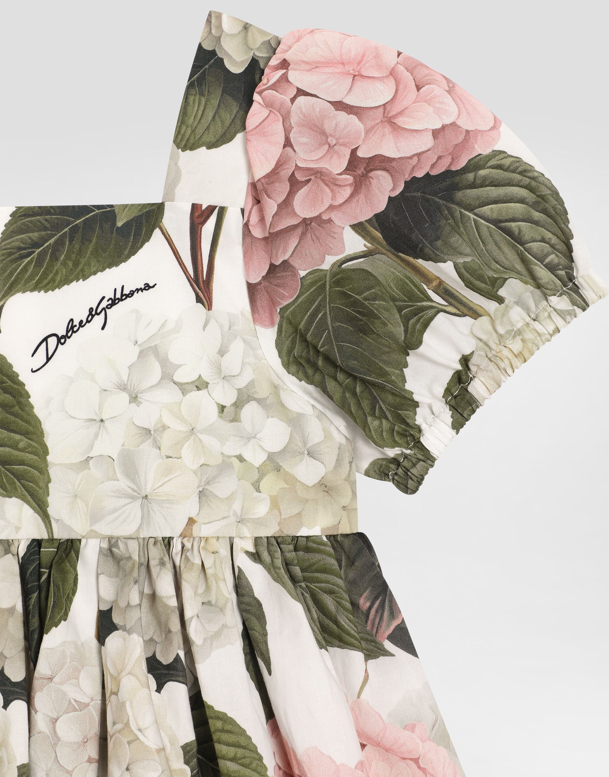 Hydrangea-print poplin dress in Multicolor for Girls