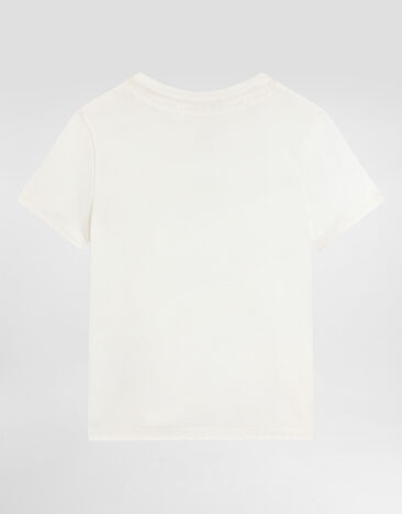 Dolce & Gabbana Camiseta en punto jersey con logo DG metálico con strass White L5JTQMG7PYG