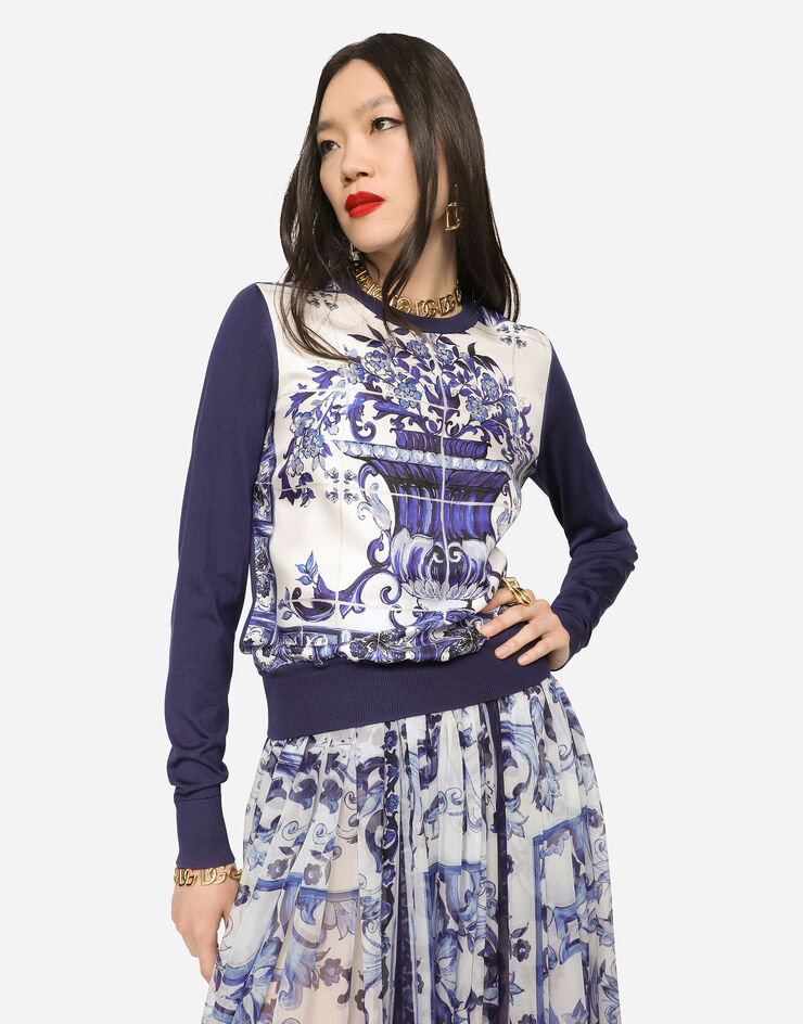 Dolce & Gabbana Majolica-print silk and twill sweater Multicolor FXH15TJASU1