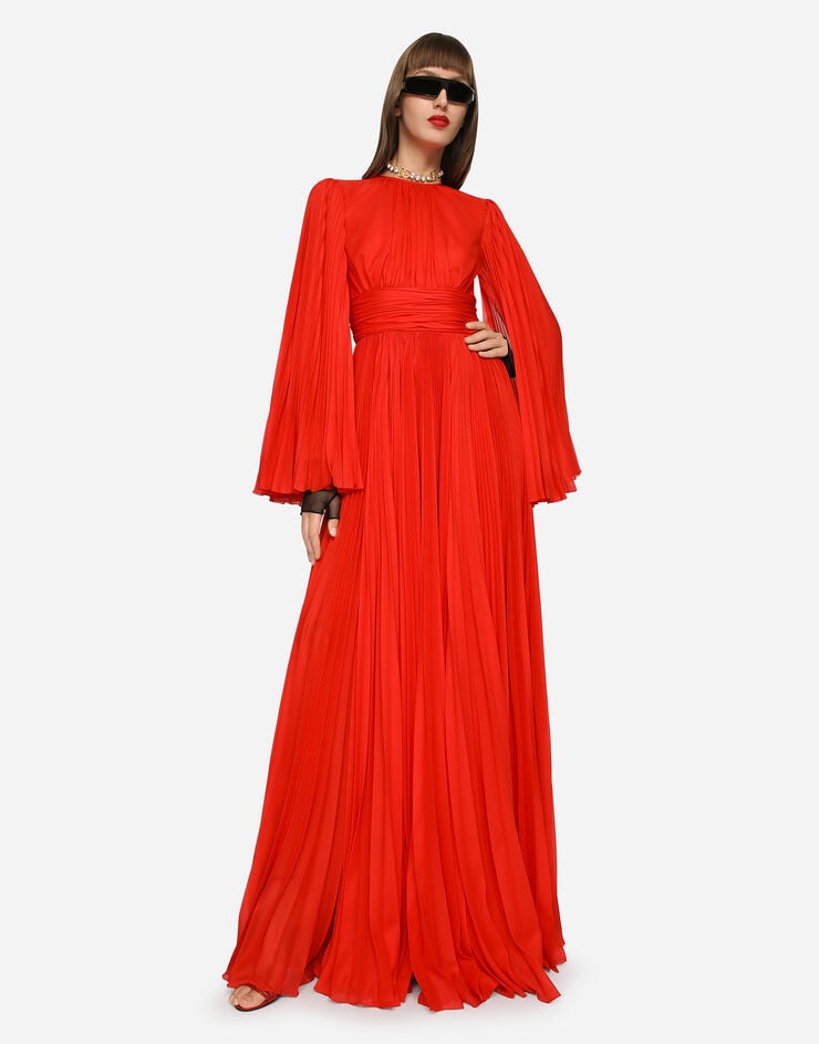 Dolce & Gabbana Langes Chiffonkleid Rot F6AVSTFUSXO