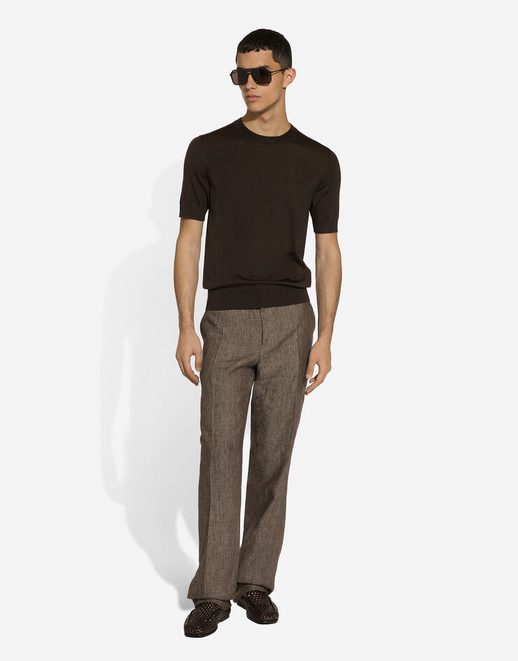 Dolce & Gabbana Maglia girocollo in seta con logo Dolce&Gabbana Marrone GXX03ZJBSJS