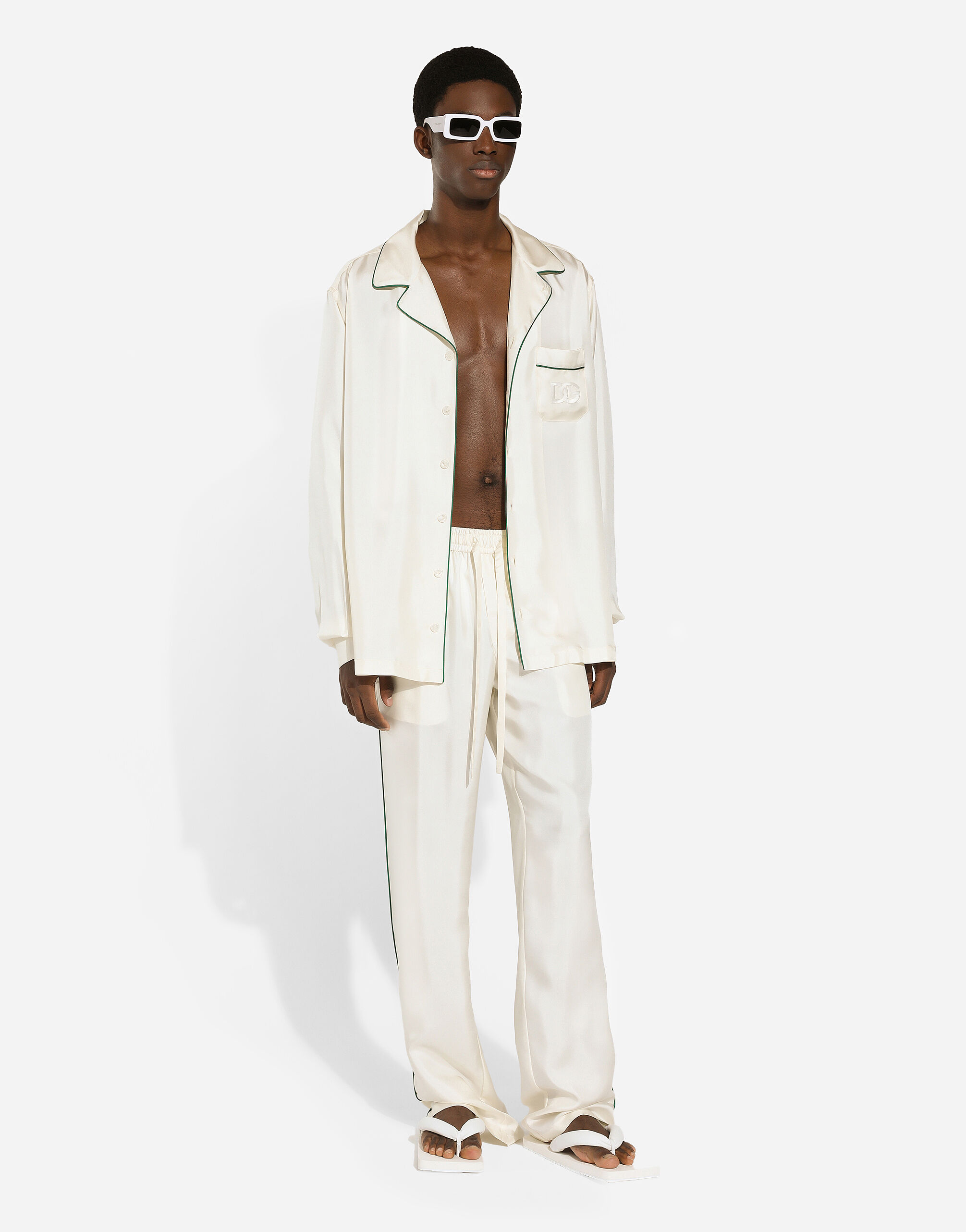 Silk twill shirt with DG embroidery in White for Men