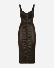 Dolce&Gabbana Glossy satin calf-length corset dress Brown F6R3OTFURMV