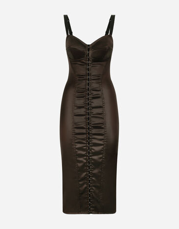 Dolce&Gabbana Glossy satin calf-length corset dress Brown F4CPETFUWEU